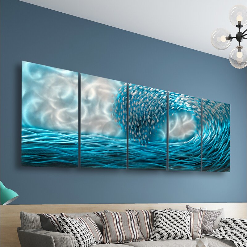 Rosecliff Heights Modern Blue Coastal Metal Wall Art Large Sea Wave On The Beach Contemporary Home Accent For Living Room Ready To Hang Wayfair Ca