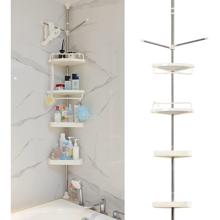 Metal Shower Corner Pole Caddy Shelf 4 Tier Rack Bath Bathroom Storage Organizer 