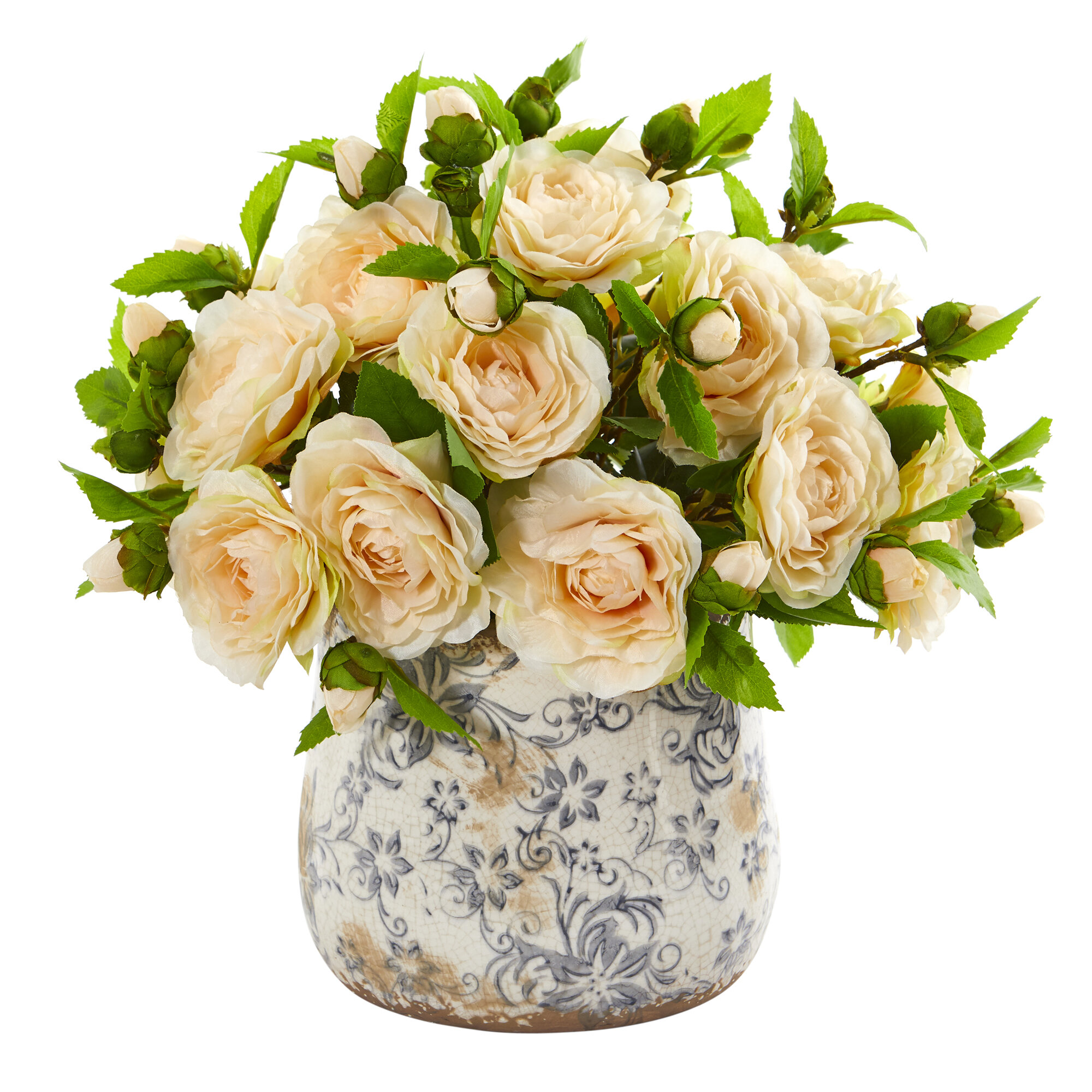 One Allium Way Artificial Camellia Floral Arrangement In Vase Wayfair