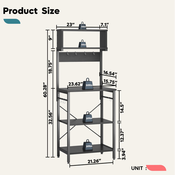Luper 23.62'' Steel Standard Baker's Rack with Microwave Compatibility