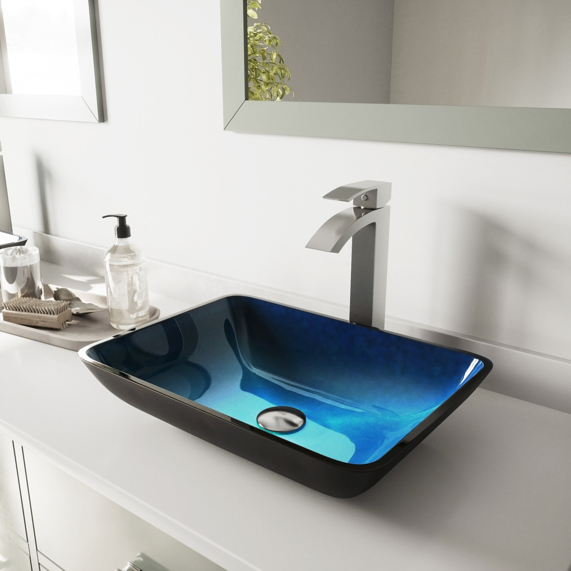Vigo Turquoise Water Glass Rectangular Vessel Bathroom Sink With
