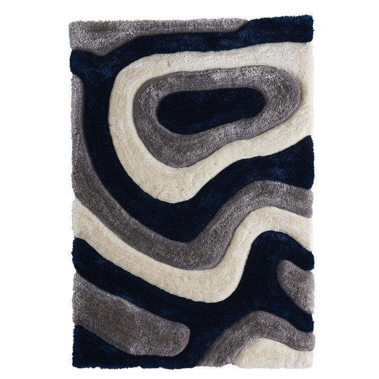 Orren Ellis Thionville Abstract Shag Blue Beige Area Rug Wayfair