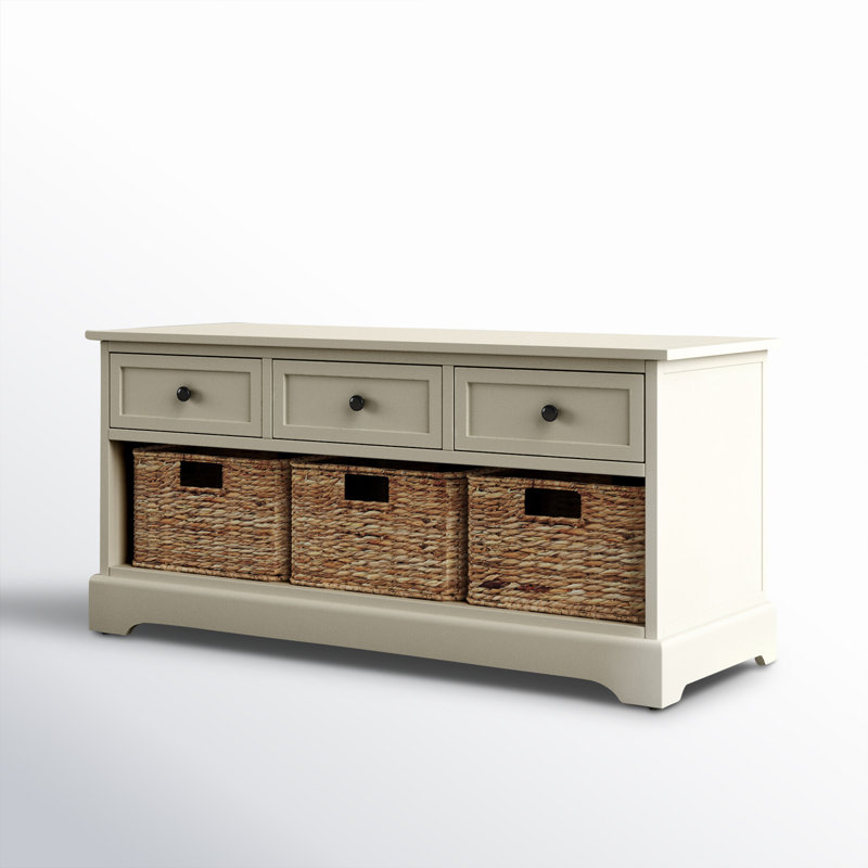 Adayla Solid Wood Drawers Storage Bench Color: Distressed Cream