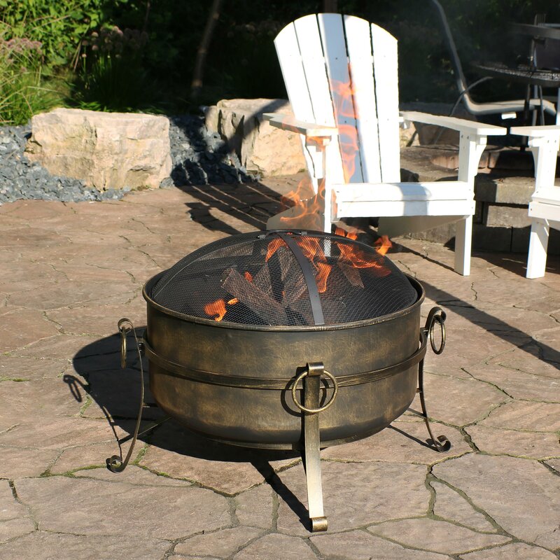 Charlton Home Flanigan Cauldron Steel Wood Burning Fire Pit