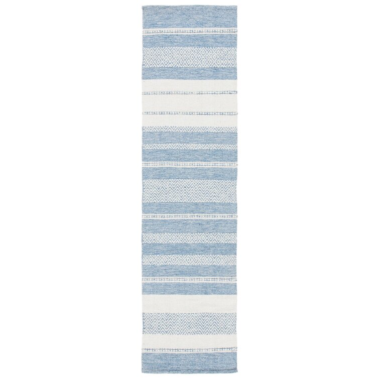 Addilynn Striped Hand-Woven Flatweave Cotton Blue/Cream Area Rug