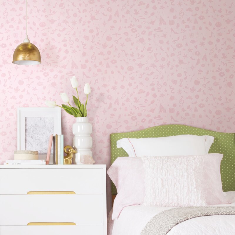 Girls bedroom decor photo wallpaper feature wall Disney PrincessWithout glue