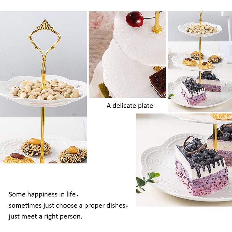 Plastic Tiered Cake Stands Fruit Candy Display Includes Square/Sakura-Shaped/Round Dessert Tiered Stand for Wedding Birthday Family Party 3 Set 3 Tier White Dessert Stands 