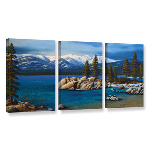 'Winter at Sand Harbor Lake Tahoe' 3 Piece Painting Print on Wrapped Canvas Set