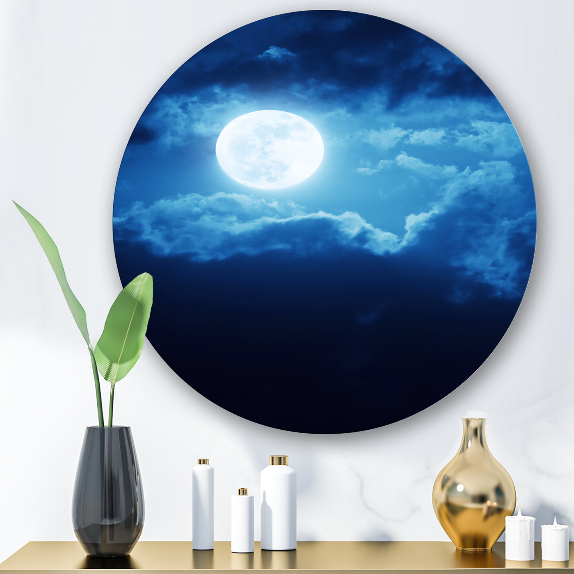 Nebulae and Space canvas wall art Full Moon reflected in the sea Stars Moon 
