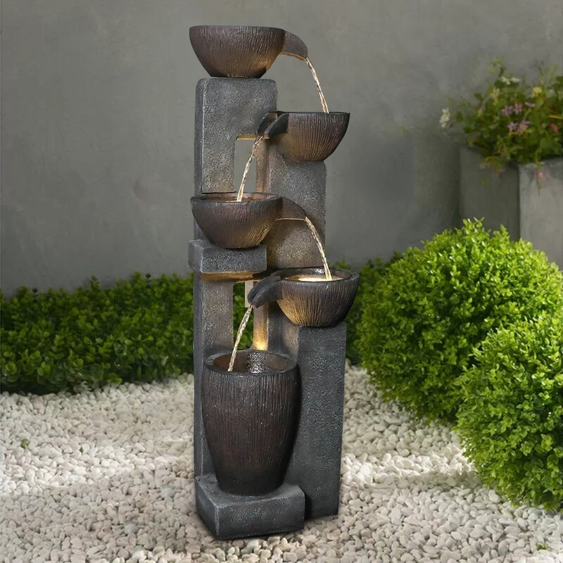 Dakota Fields 5-Tier Outdoor Water Fountains With LED Lights - 39”H ...
