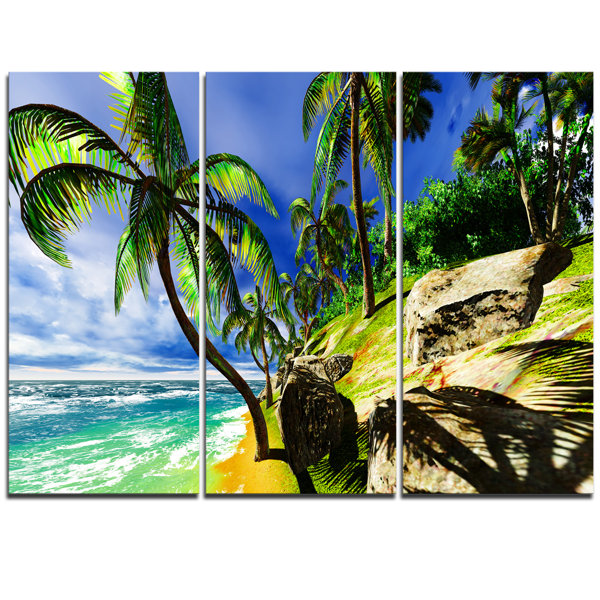 Designart Palms In Hawaii Island Beach 3 Piece Graphic Art On