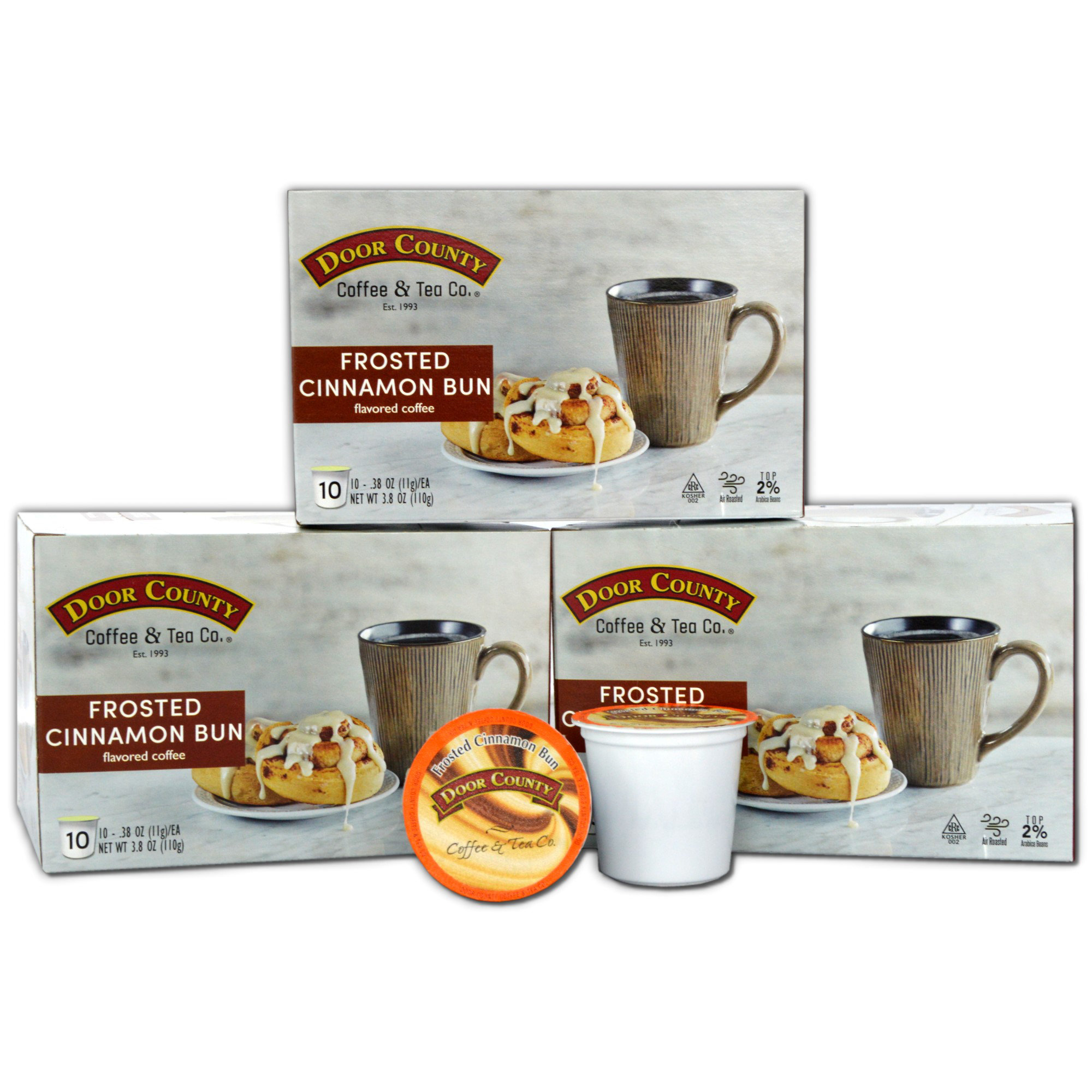 Door County Coffee Door County Coffee Frosted Cinnamon Buns Flavoured Specialty Single-Serve Coffee Pods, Medium Roast, 30 Count (3 Pack, 10 Count Box