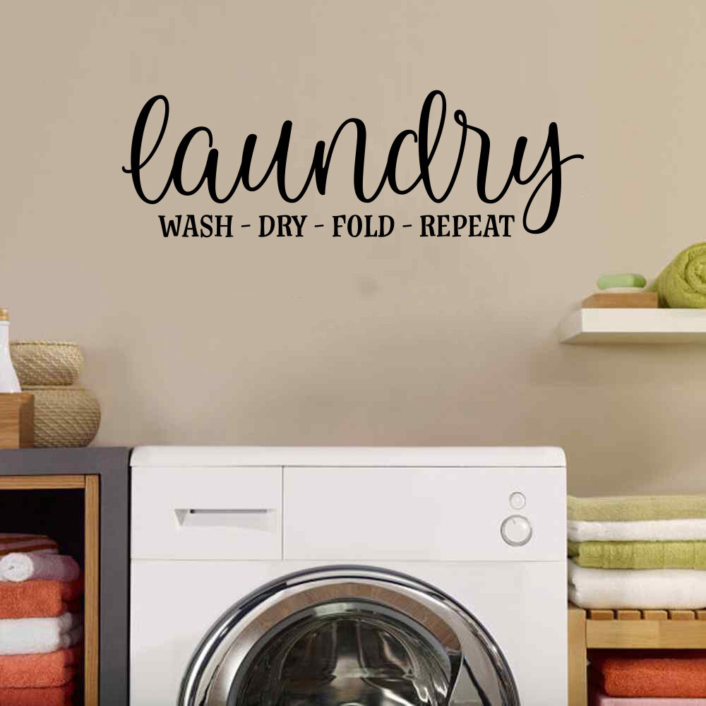 Wash Dry Fold Repeat Vinyl Decals Laundry Room Die Cut Stickers Set of 4