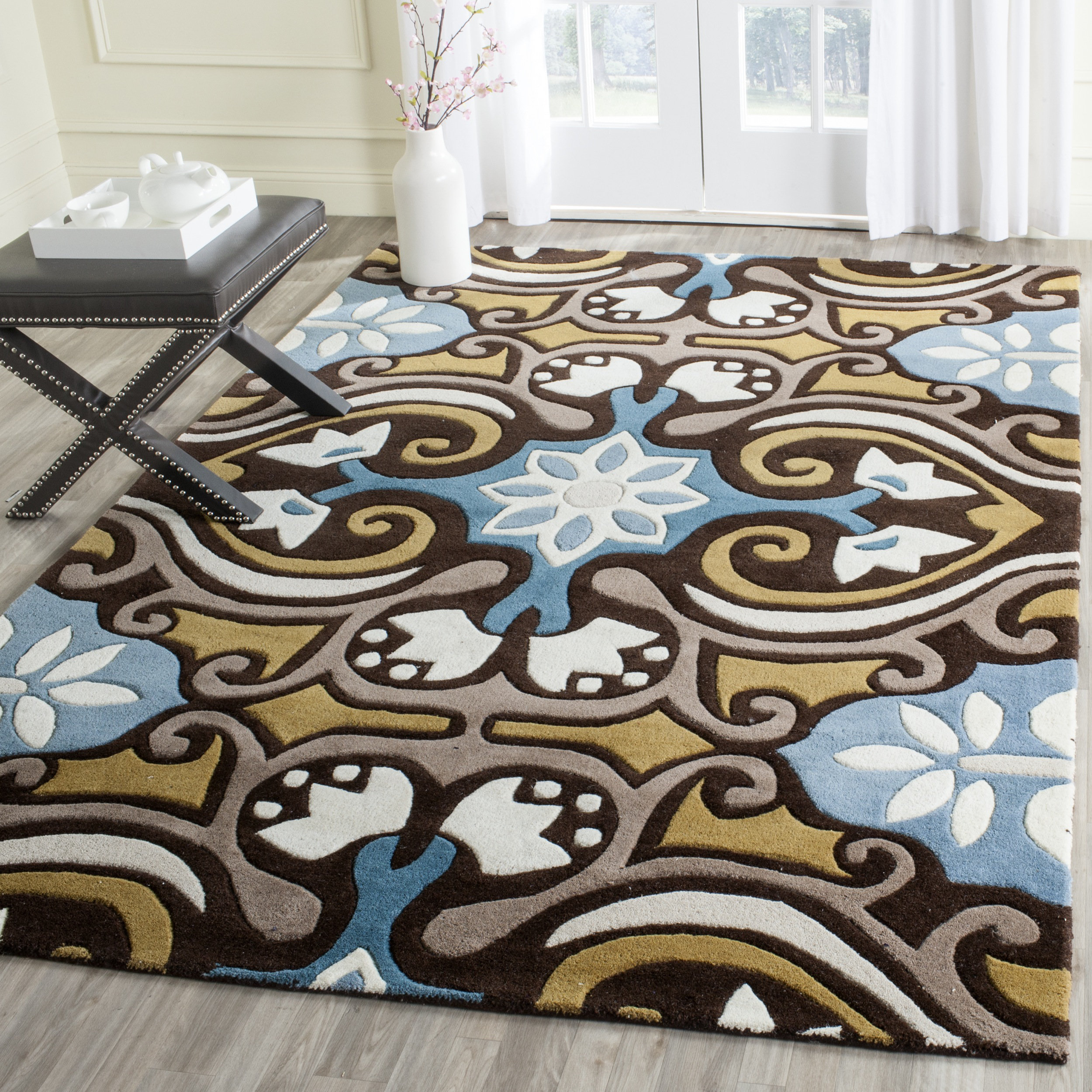 Winston Porter Matthews Wool Blue Brown Area Rug Wayfair