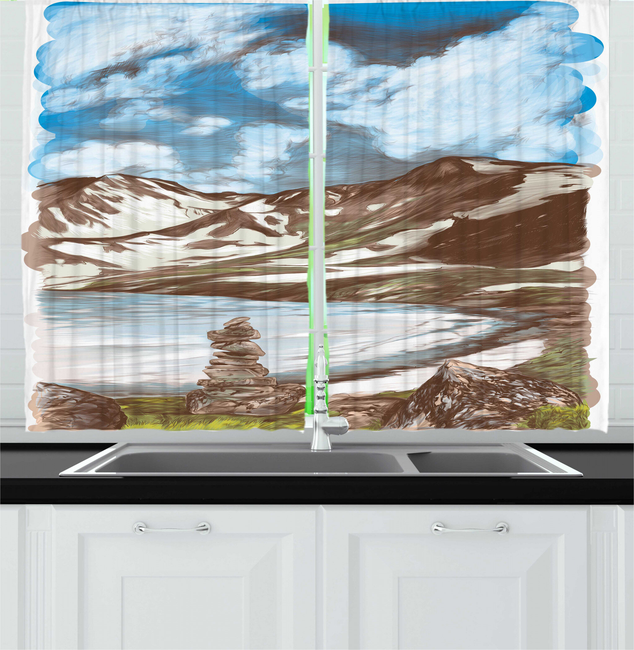 20'' Kitchen Curtain in Blue/Brown
