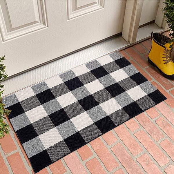 Kitchen Rug Black and White Buffalo Plaid Home Sweet Home 39 x 20 Inch Non-Slip Anti Fatigue Comfort Entryway Door Mats Perfect Carpet for Home Decor 