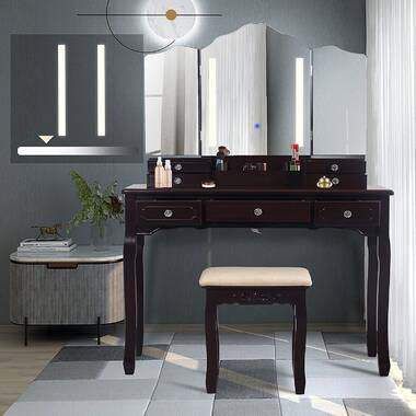 torrance vanity set with stool and mirror three posts