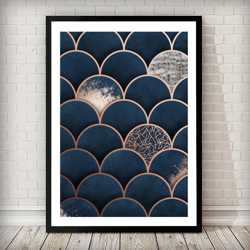 East Urban Home Copper Moroccan Navy Background Geometrical Picture Frame Print On Paper Reviews Wayfair Co Uk Abstract blue liquid texture with gold glitter wall art print and poster illustration. copper moroccan navy background geometrical picture frame print on paper