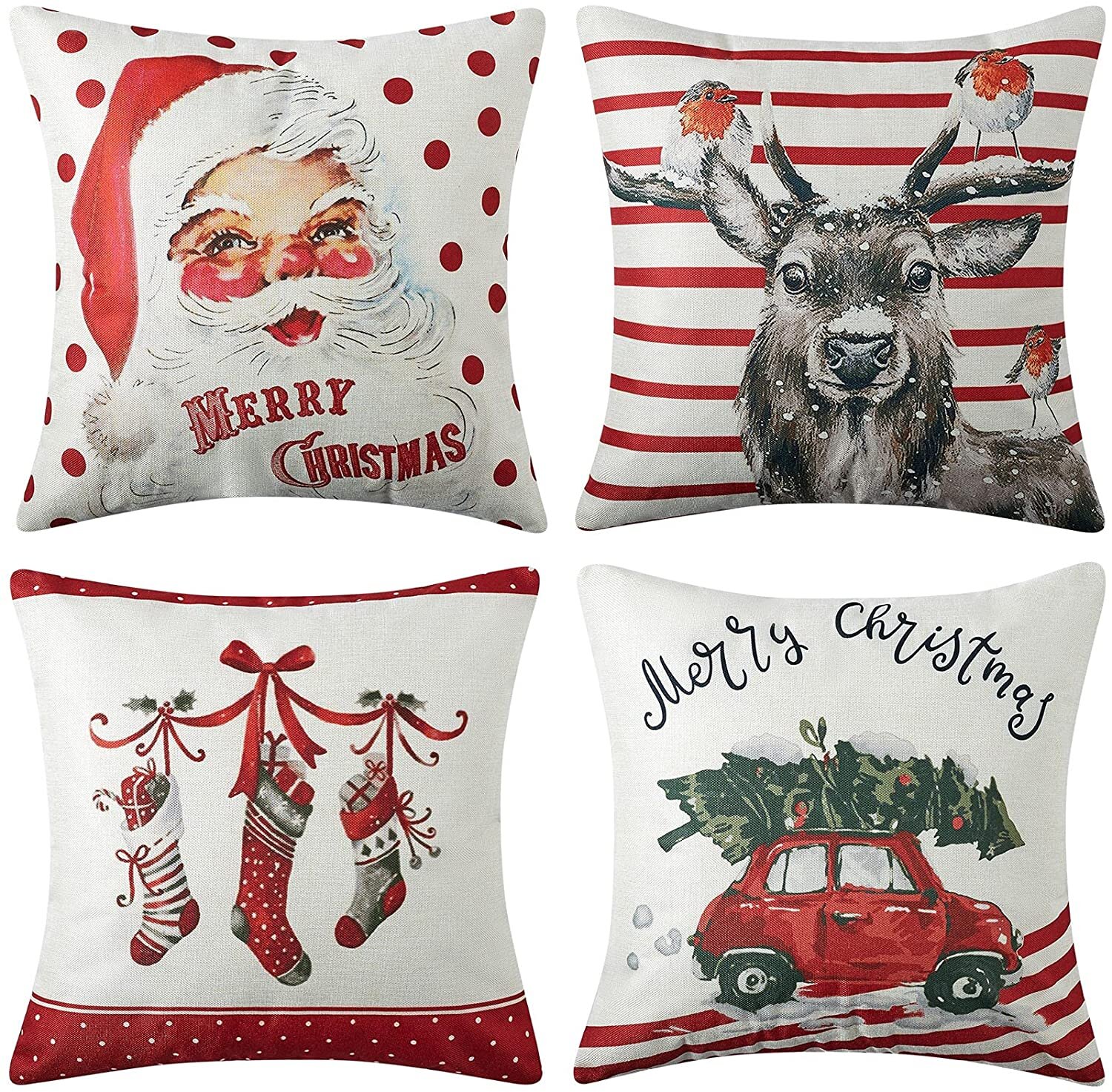 Christmas Throw Pillow Covers 18x18 Set of 4 Holiday Christmas Farmhouse Pillow Covers Sofa Christmas Pillows Decorative Snowman Winter Pillowcase Christmas Decorations for The Home Couch Decor 