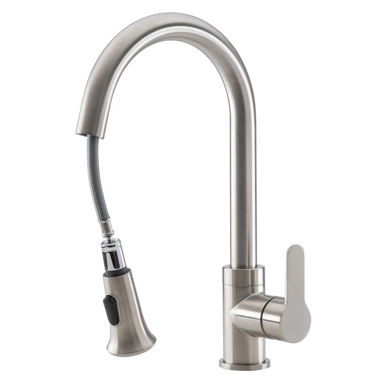 Ancona Le Duo Double Spout Kitchen Faucet with Single Hole Mount Brushed Nickel Finish 