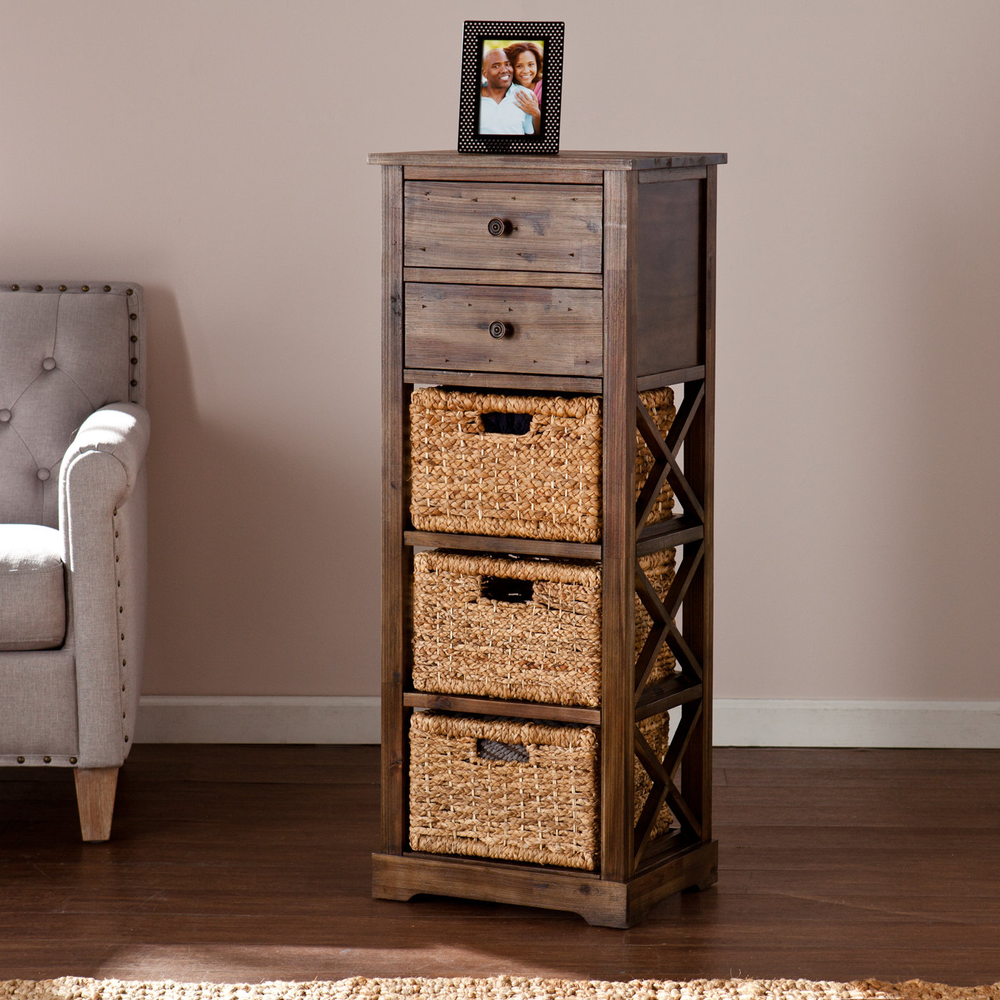 Stimson 2 Drawer Storage Chest 3 Basket Tower