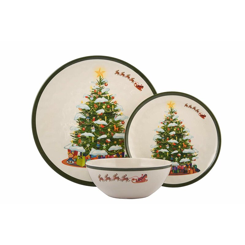 | Shatter-Proof and Chip-Resistant Melamine Plates and Bowls Salad Plate /& Soup Bowl | Dinner Plate 6 Each Melange 18-Piece Melamine Dinnerware Set Santa Comes Home