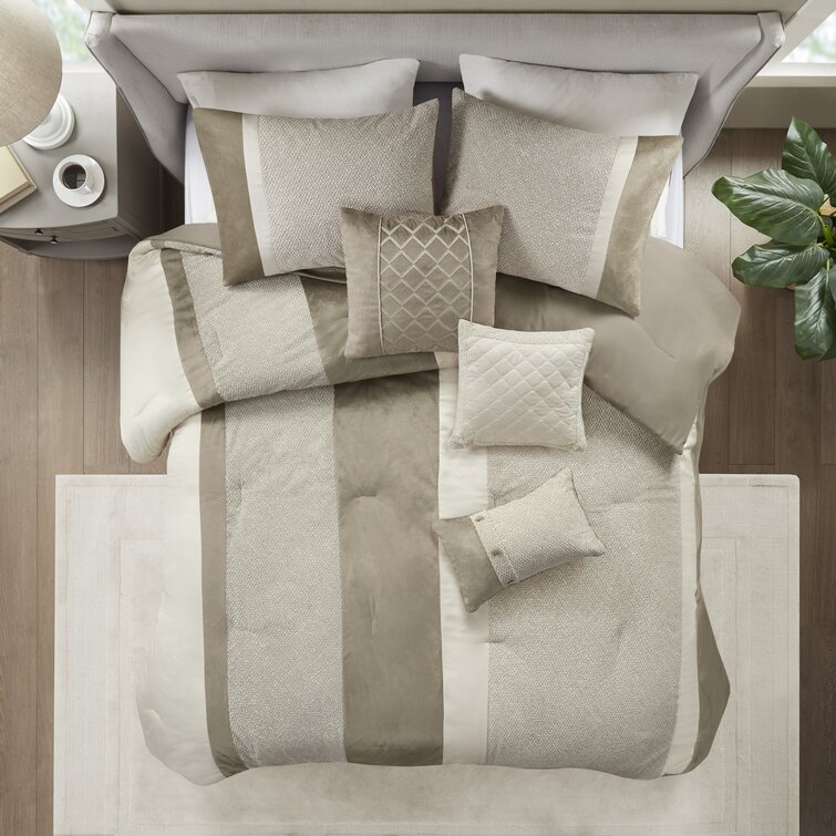 New 7 Piece King Size Comforter Set Elegant Bedding Bedspread Pillow Shams Bed 