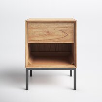 light wood and metal nightstand