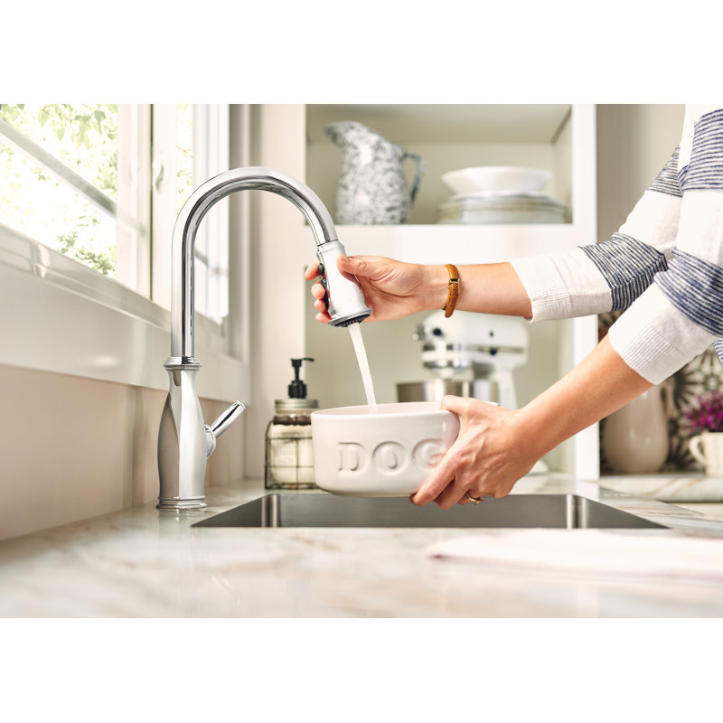 7185srs Orb C Moen Brantford Pull Out Single Handle Kitchen Faucet With Powerboost And Reflex Reviews Wayfair