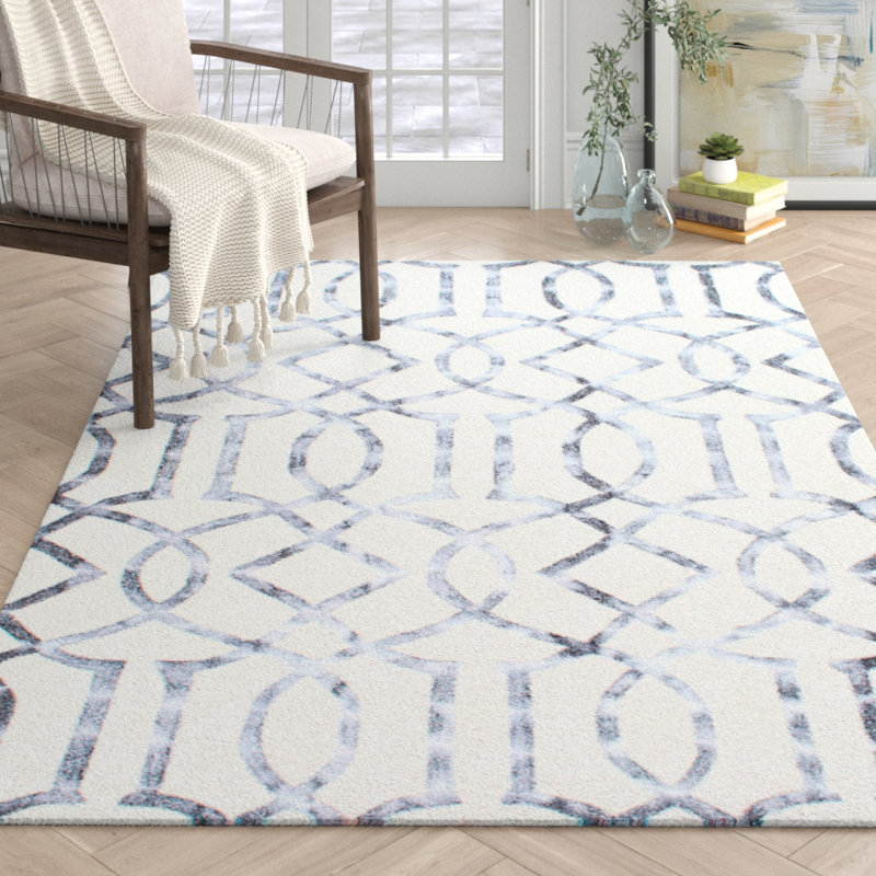 Frostley Geometric Handmade Tufted Silver/OffWhite Area Rug & Reviews Joss & Main