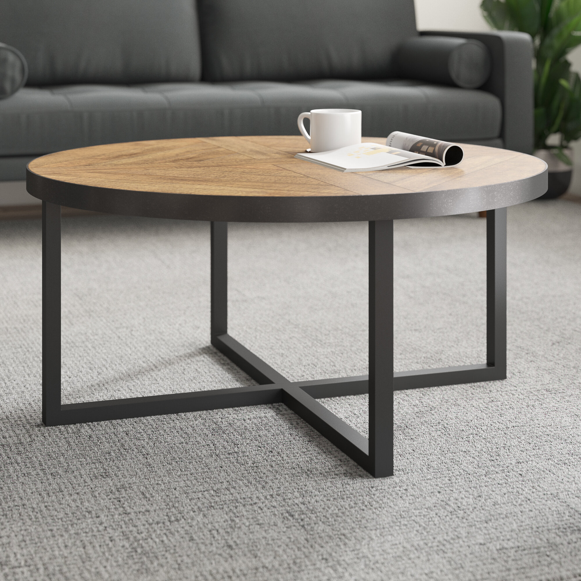 light wood coffee table with black legs