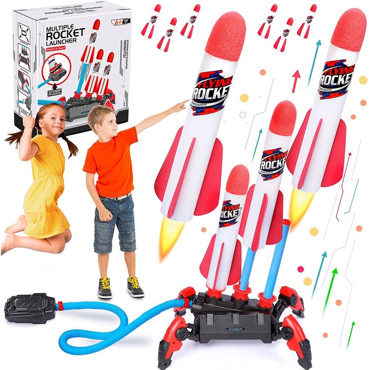 Jump Rocket Set Soars Up-to 100 Feet Includes 6 Refill Rockets Toys Play Rocket