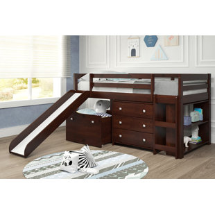 Renley Complete Twin Low Loft Bed with Drawer and Bookcase