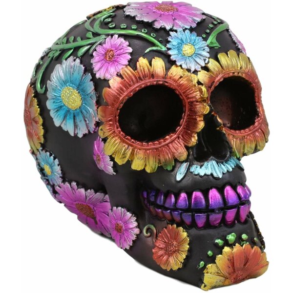 Black Sugar Skull Statue Day of the Dead Hand Painted 