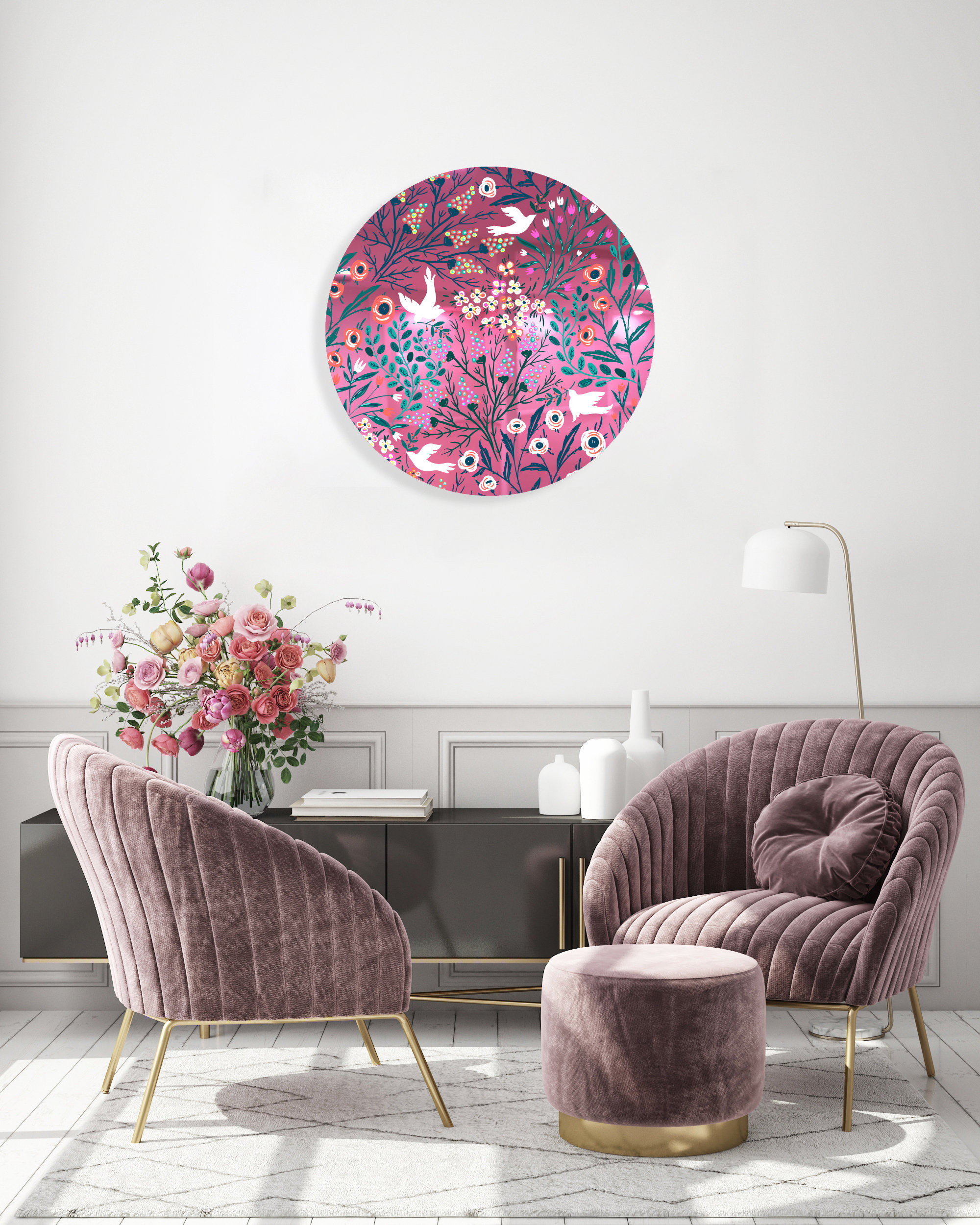 UniQstiQ Doves and Flowers Mirrored Acrylic Circles | Wayfair