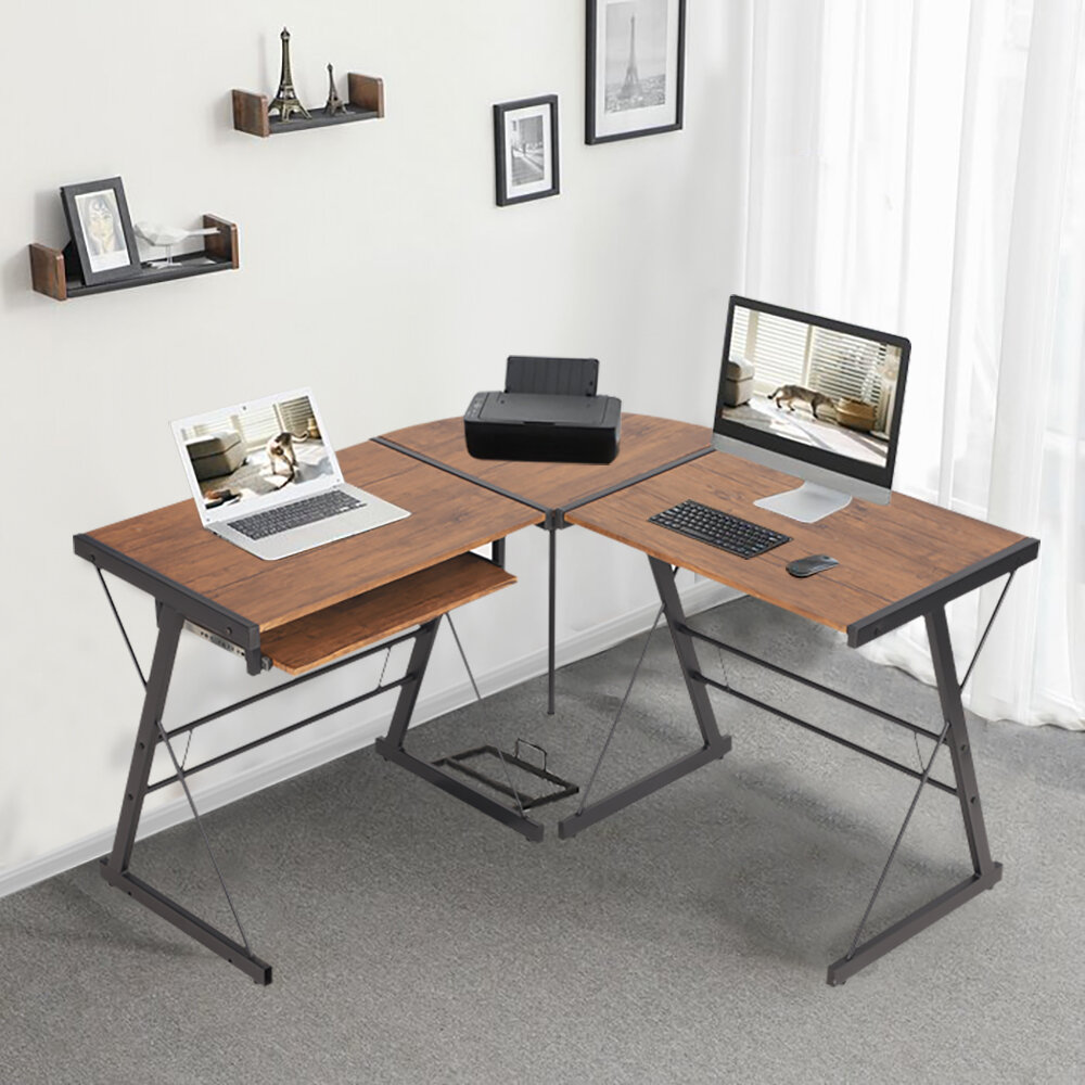 L-Shaped Desk Home Office Computer Corner Desk with Keyboard Tray 