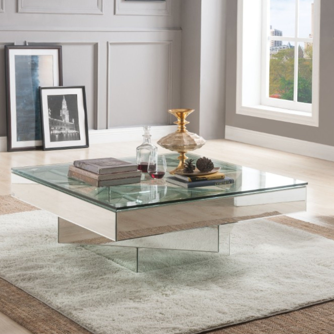 Orren Ellis Ulibarri Modern Square Glass And Mirror Coffee Table