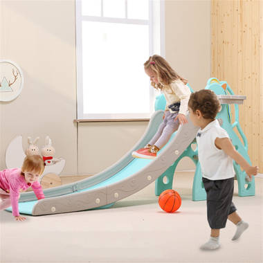 Combine Mountain Climbing Upgraded Indoor Outdoor Toddler Playground Climbing Stairs A-free Slide Toy with Basketball Frame Slides and Fun Shooting Games for Boys & Girls Pink 