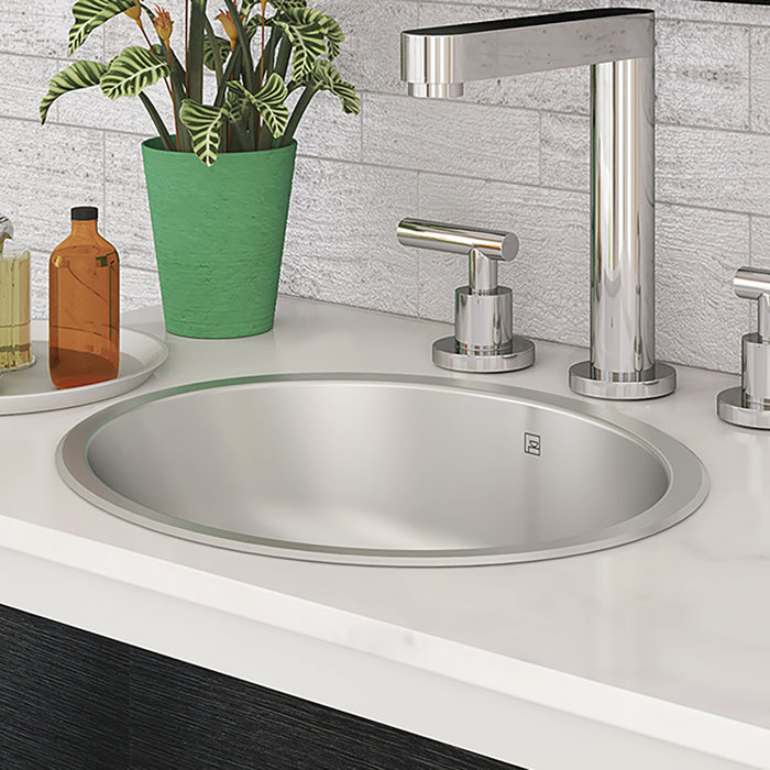 Taji Stainless Steel Metal Oval Undermount Bathroom Sink With Overflow