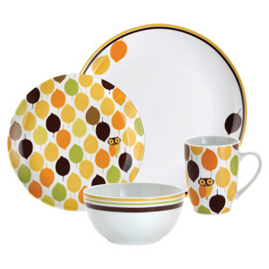 Little Hoot 16 Piece Dinnerware Set, Service for 4