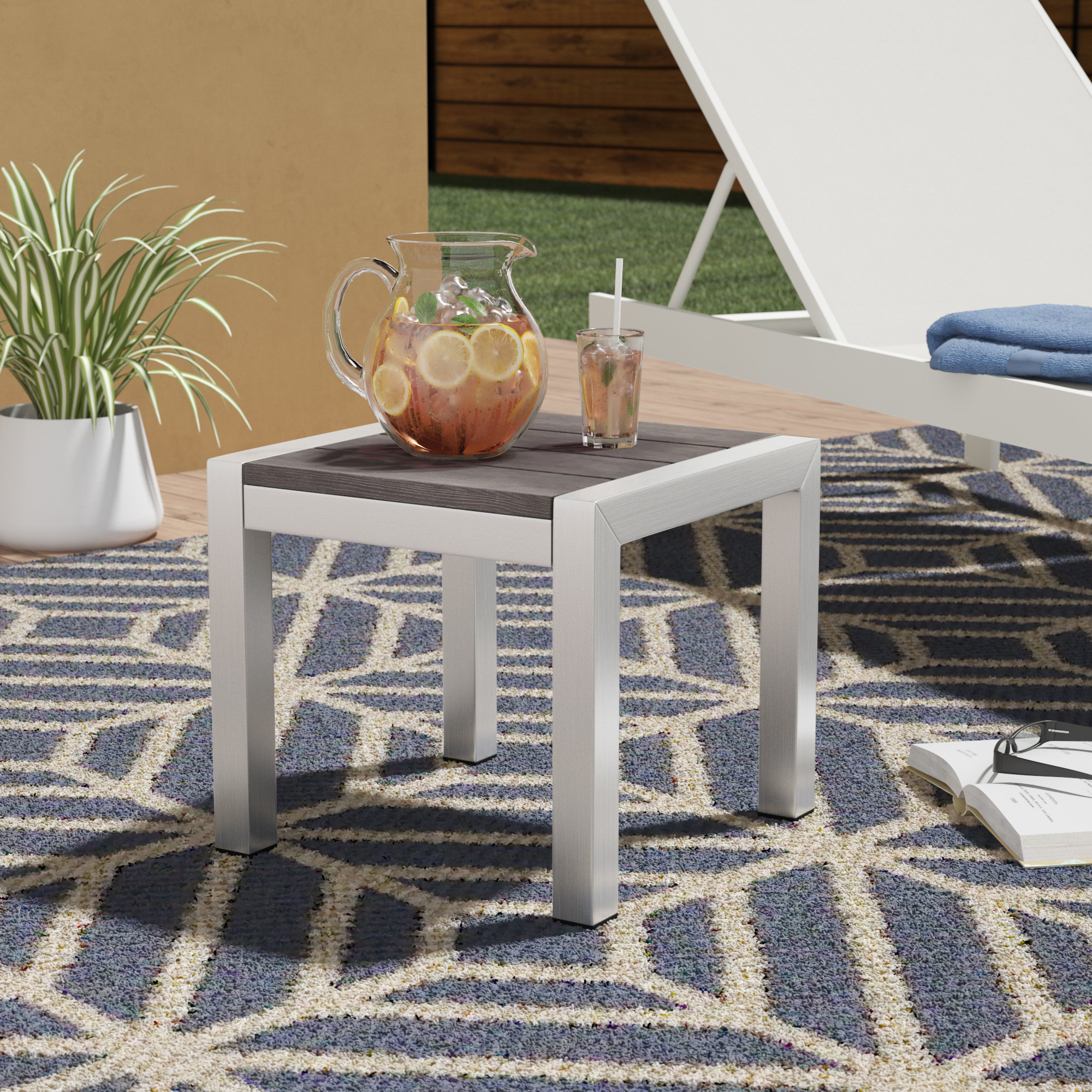 Orren Ellis Coline Outdoor Metal Patio Side Table Reviews Wayfair