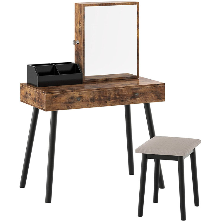 17 Stories Vanity Set With Mirror Dressing Table Makeup Organizer Vanity Desk With Lockable Jewelry Storage Cabinet 2 Sliding Drawers Jewelry Box Cushioned Stool Vintage Brown Wayfair 17 Stories Vanity Set With Mirror Dressing Table Makeup Organizer Vanity Desk With Lockable Jewelry Storage Cabinet 2 Sliding Drawers Jewelry Box Cushioned Stool Vintage Brown Wayfair