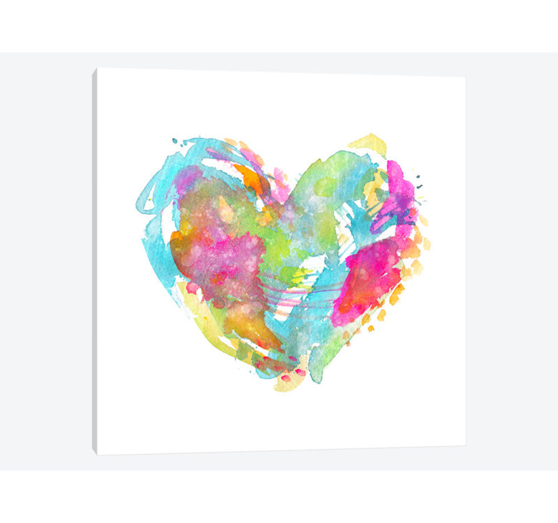 East Urban Home Messy Heart Watercolor Painting Print On Wrapped