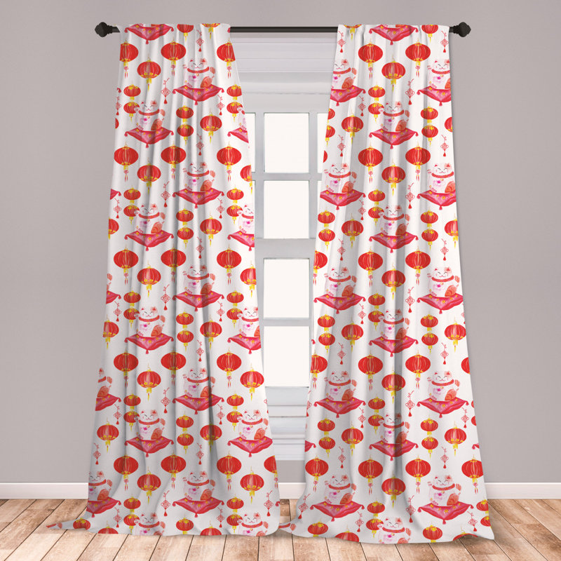 East Urban Home Japanese Cat Room Darkening Rod Pocket Curtain Panels Wayfair