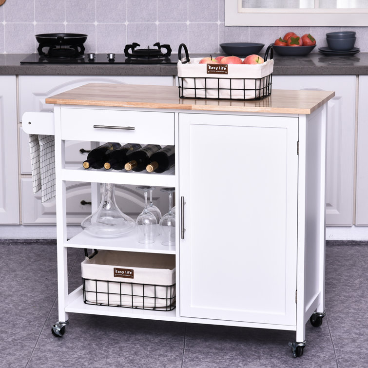 Rosalind Wheeler Kyra Rolling Kitchen Cart With Solid Wood Top Reviews Wayfair