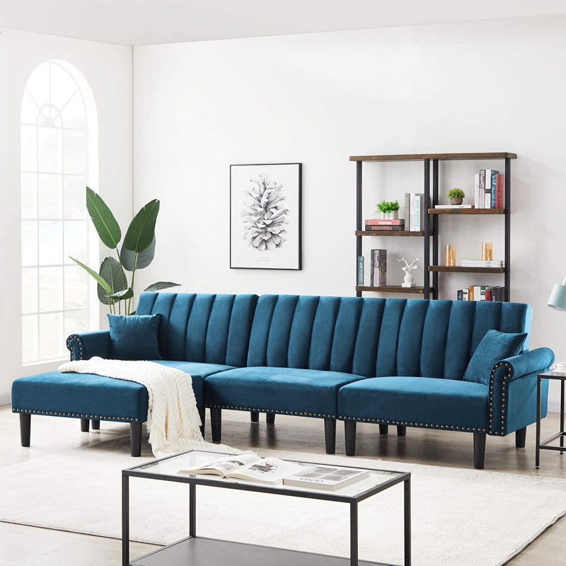 Mercer41 Glascock 118 Velvet Reversible Sleeper Sofa Chaise With Ottoman Wayfair