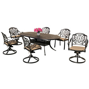 Go to store & view more images Nina 7 Piece Sunbrella Dining Set with Sunbrella Cushions by Fleur De Lis Living