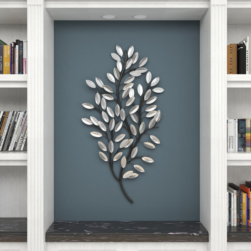 Metal Metallic Leaf Wall Decor with Stem Color: Silver