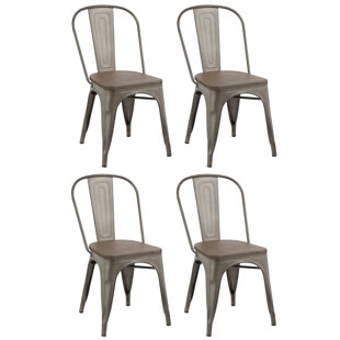 4 Dining Chairs Linneus Metal Solid Wood Dining Chair Set Of 4