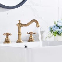 Antique Brass Two Handles Three Holes Faucet 8-16 inch Widespread Bathroom Sink